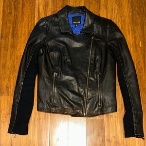 Trouve Black Leather Jacket with Blue Lining